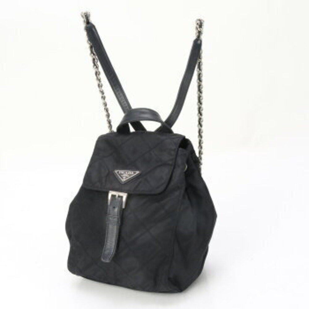 Prada stitched leather logo backpack Tessuto triangle
